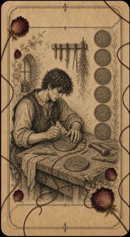 Eight of Pentacles Fatewave tarot card art